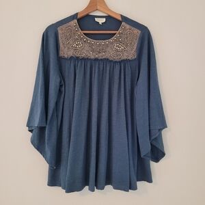 Deletta Embellished beaded Blue flowy top size medium Boho Anthropologie